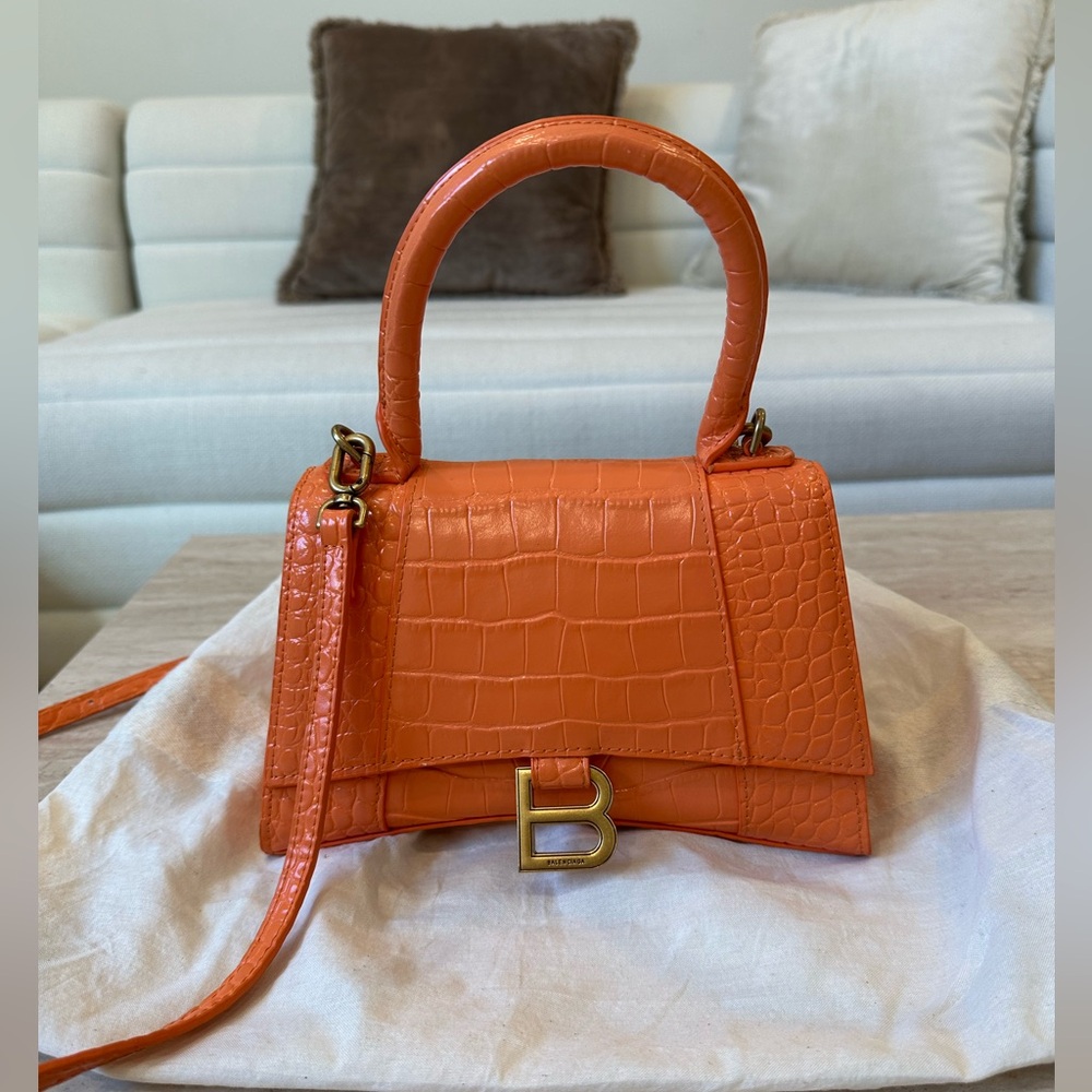 Balenciaga hourglass top handle bag in crocodile-embossed calfskin leather